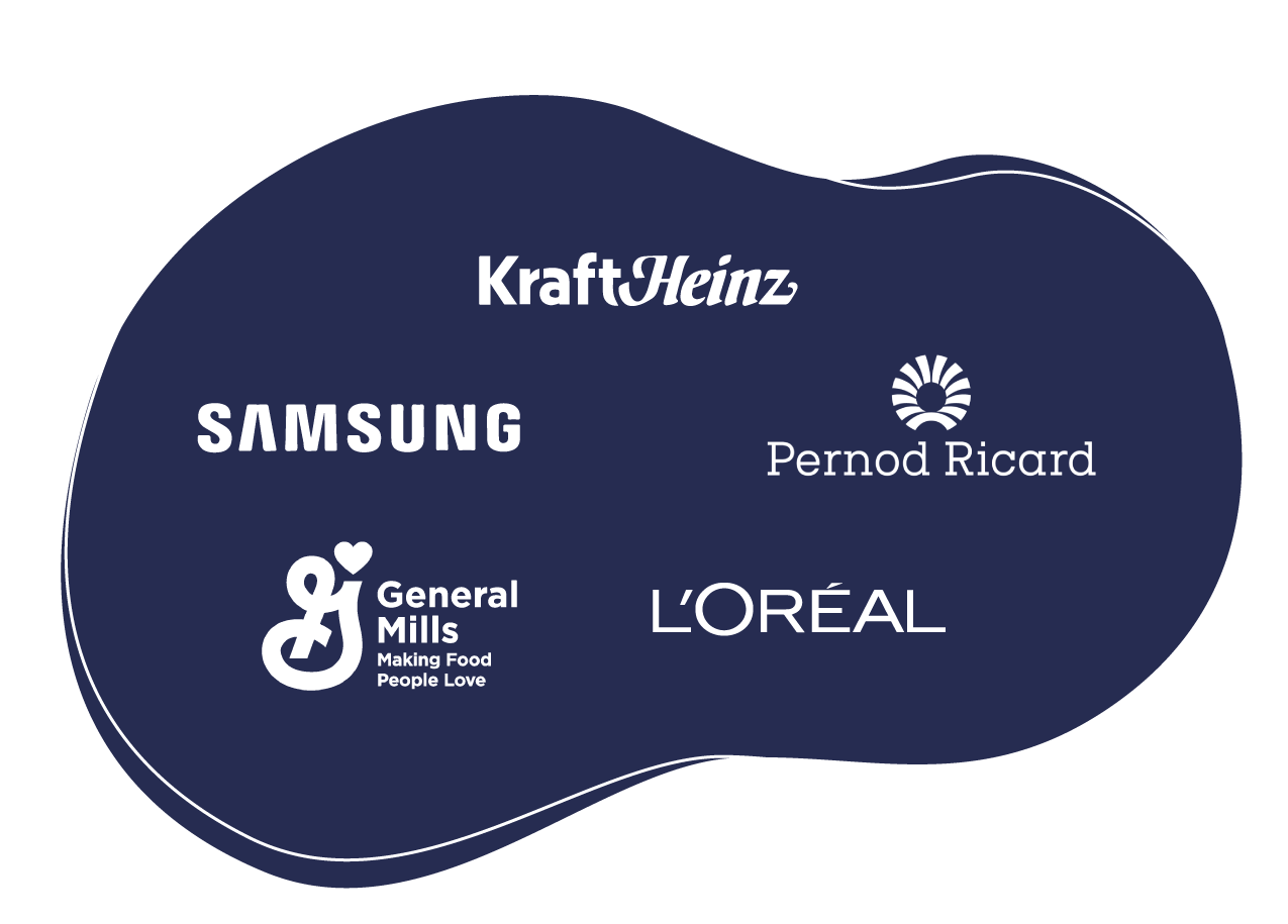 KraftHeinz, Samsung, Pernod Ricard, General Mills, and L'Oreal logos