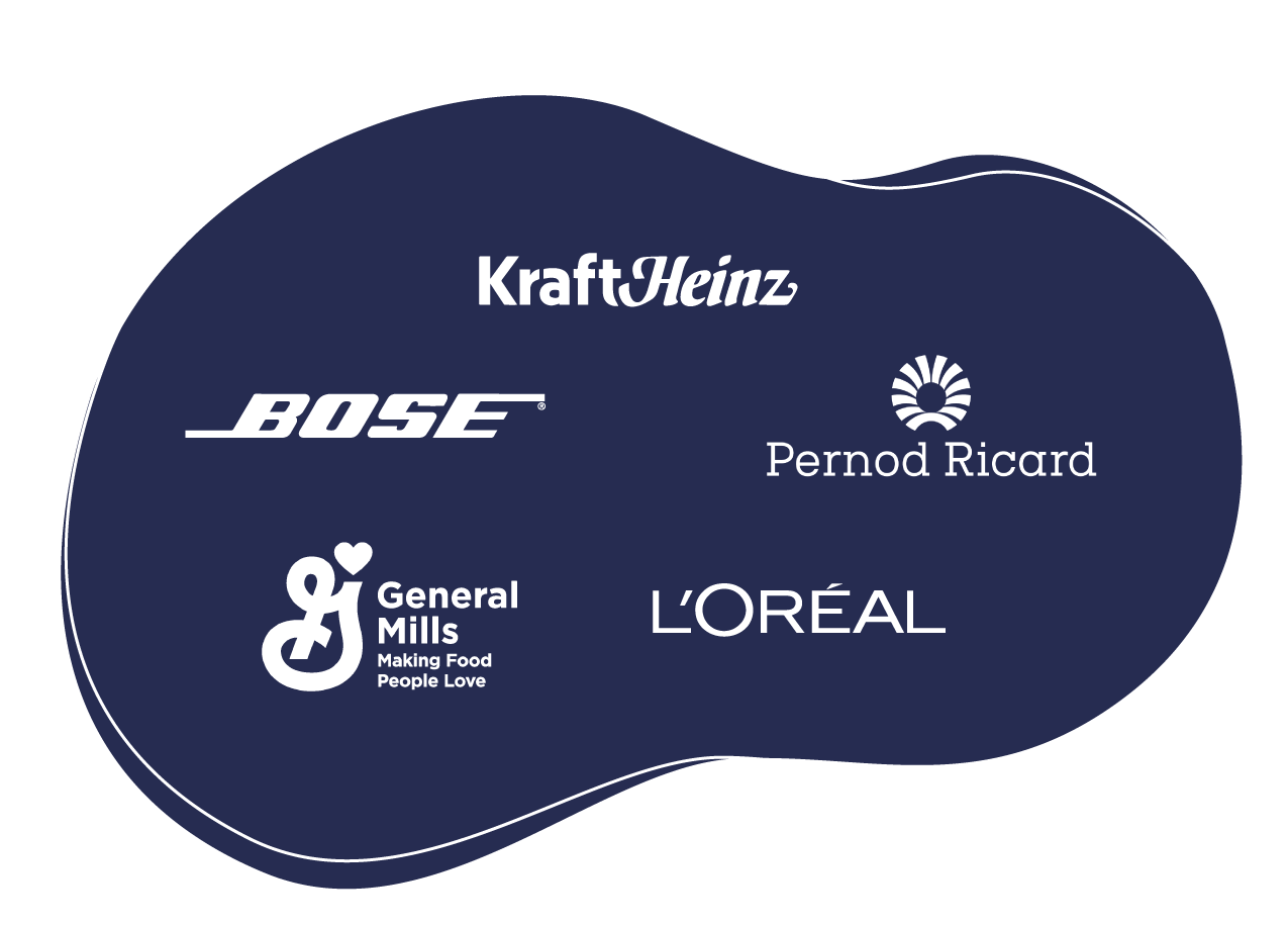KraftHeinz logo, Bose logo, Pernod Ricard logo, General Mills logo, L'Oreal logo